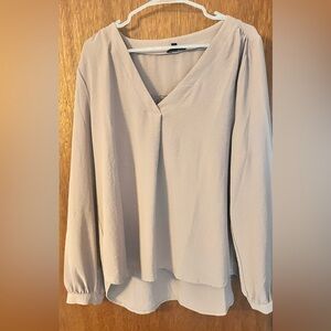 mittoshop Light tan V Neck Long Sleeve Blouse